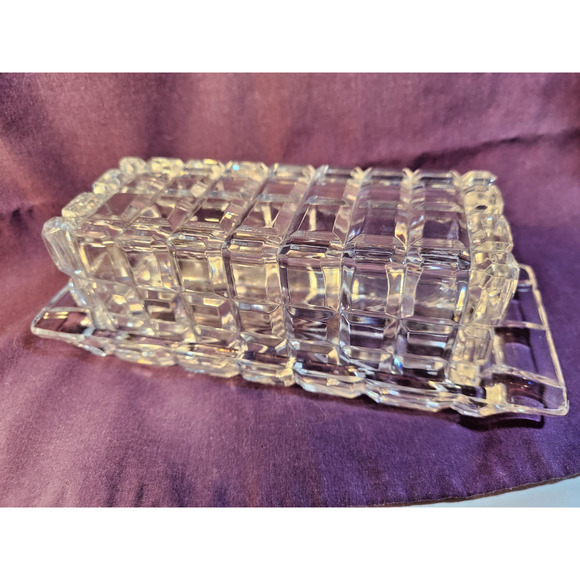 Heavy Crystal Glass Covered Butter Dish Mikasa Atrium? Block Design - Picture 2 of 9